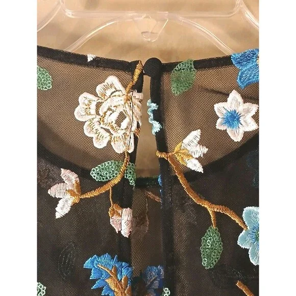 Dress The Population Sz S Mila Embroidered Mini Floral Teal Black Cocktail $358